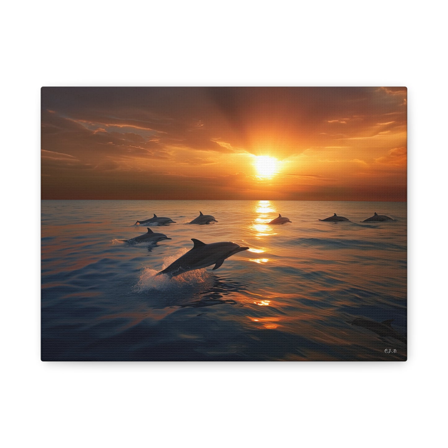 Dolphins at Sunset (Landscape, Stretched)