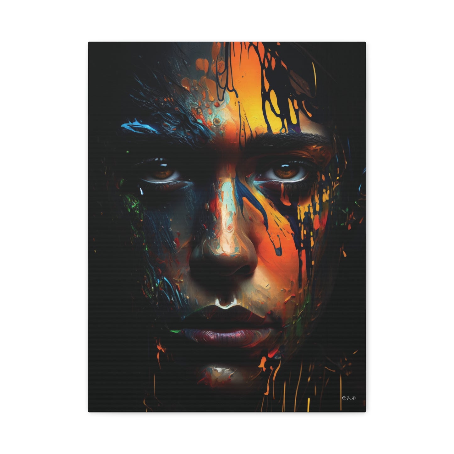 Woman's abstract wet paint face (portrait, Stretched)