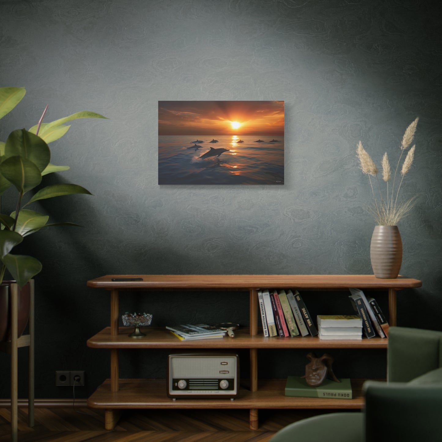 Dolphins at Sunset (Landscape, Stretched)