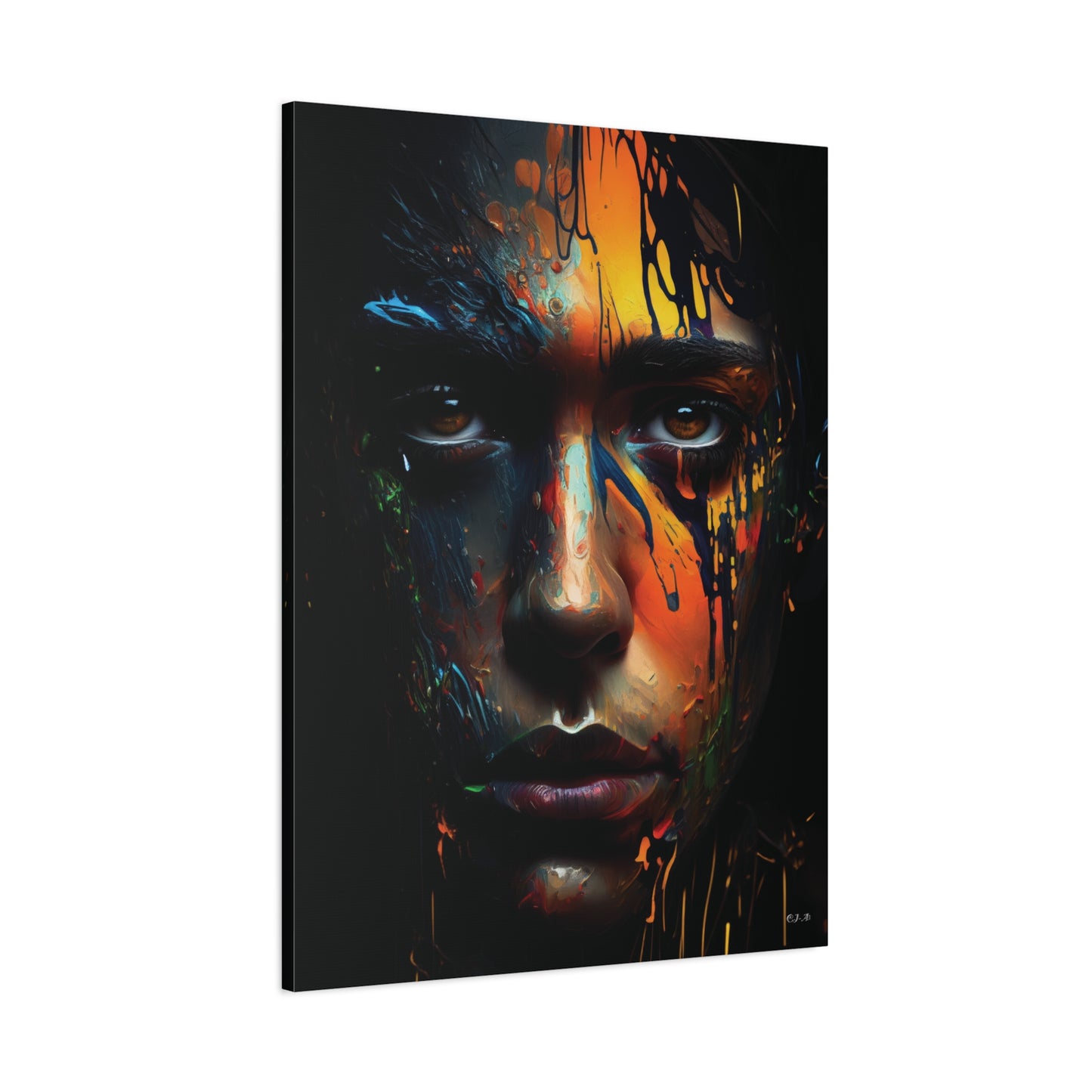 Woman's abstract wet paint face (portrait, Stretched)