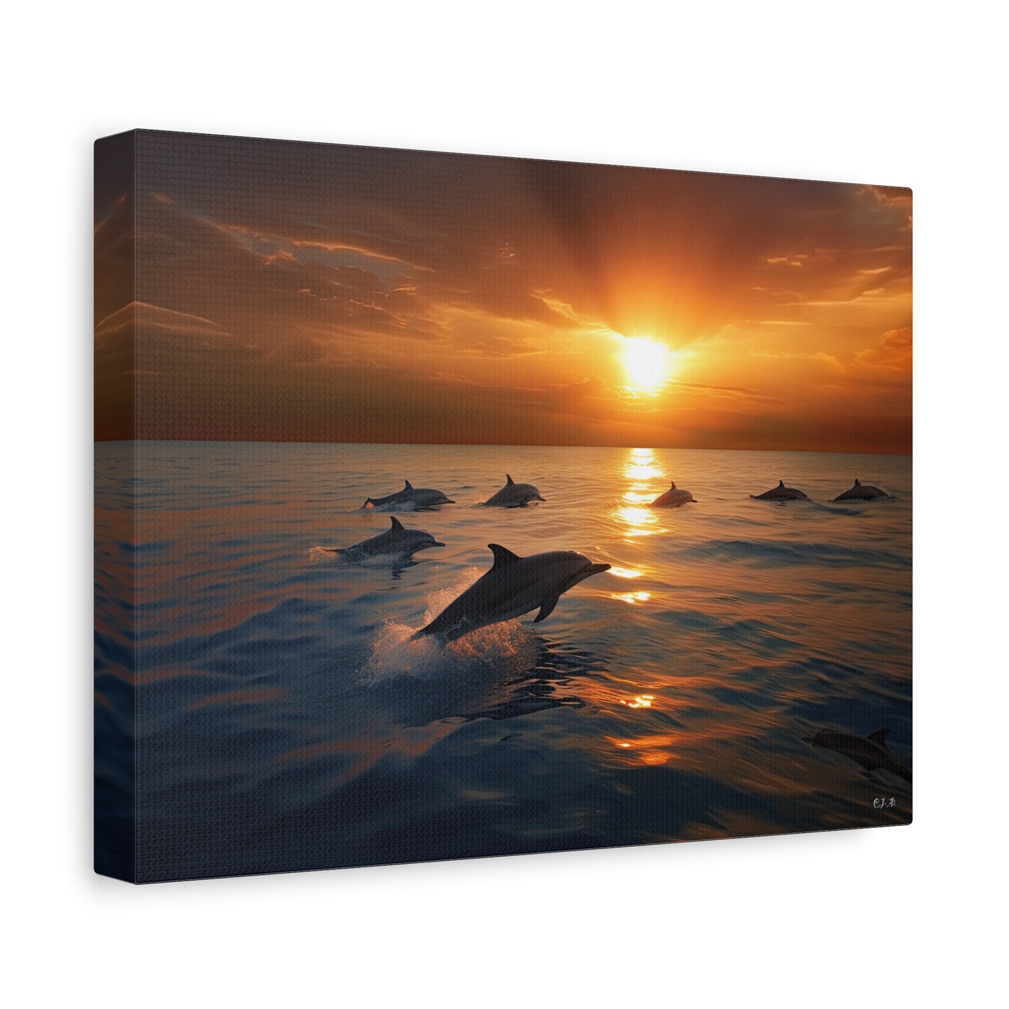 Dolphins at Sunset (Landscape, Stretched)