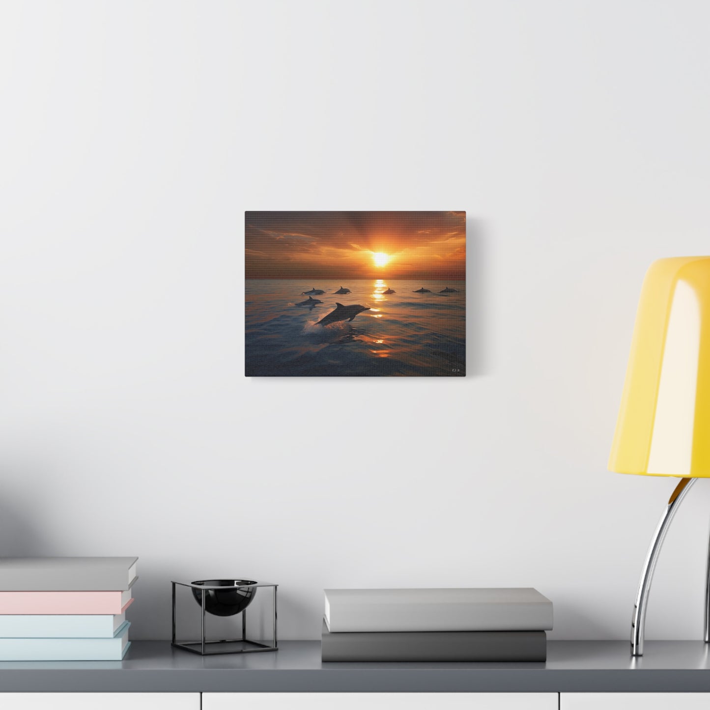 Dolphins at Sunset (Landscape, Stretched)