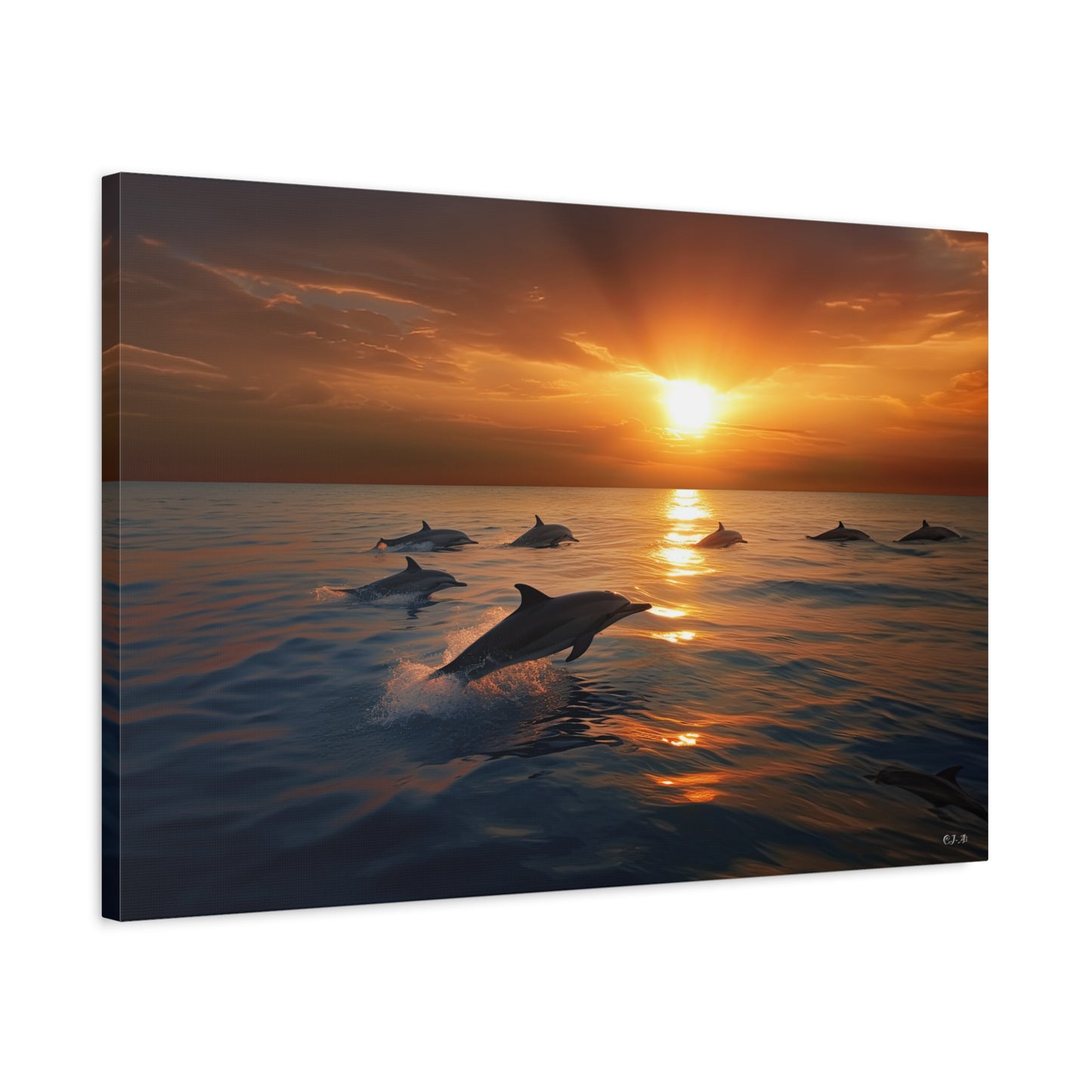 Dolphins at Sunset (Landscape, Stretched)