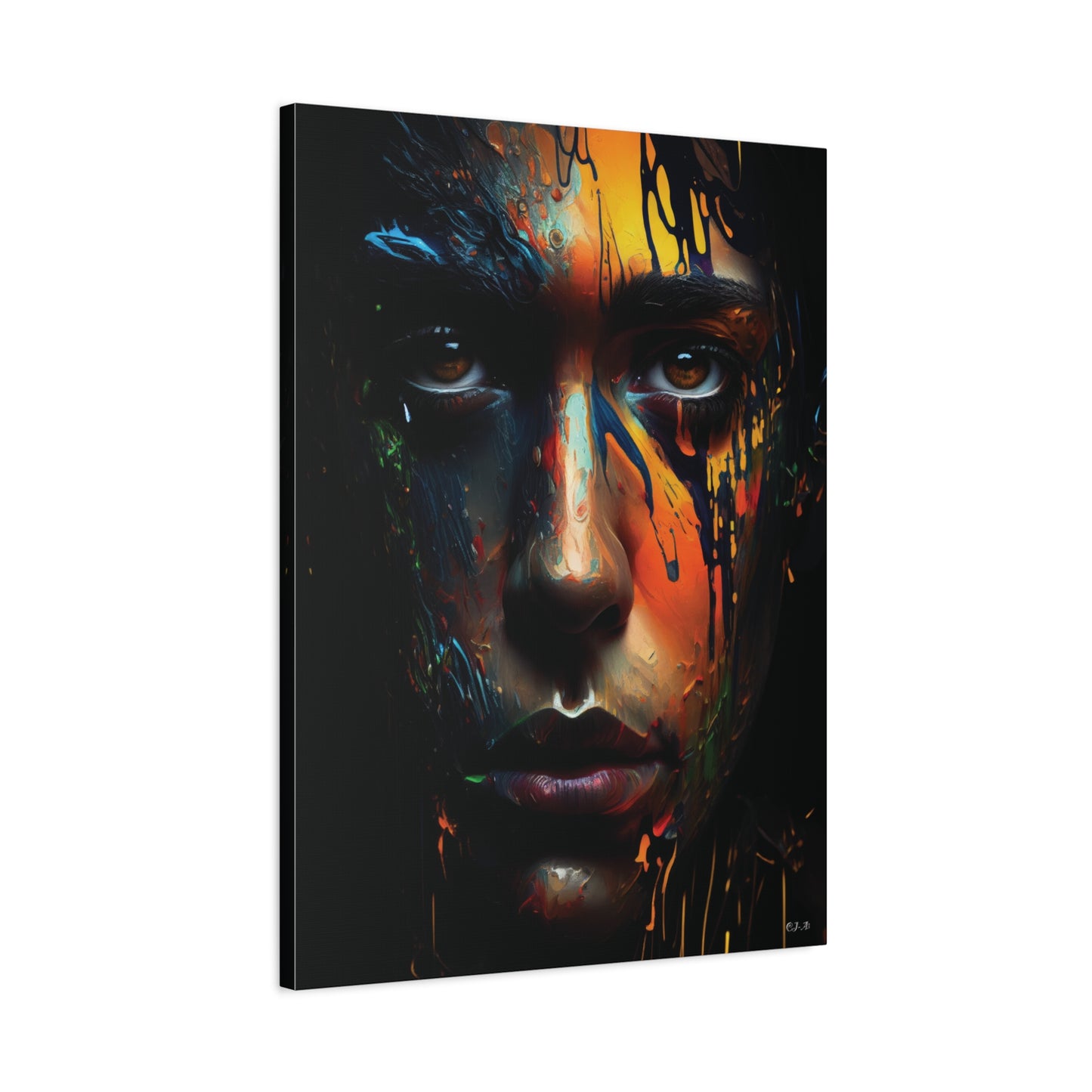 Woman's abstract wet paint face (portrait, Stretched)