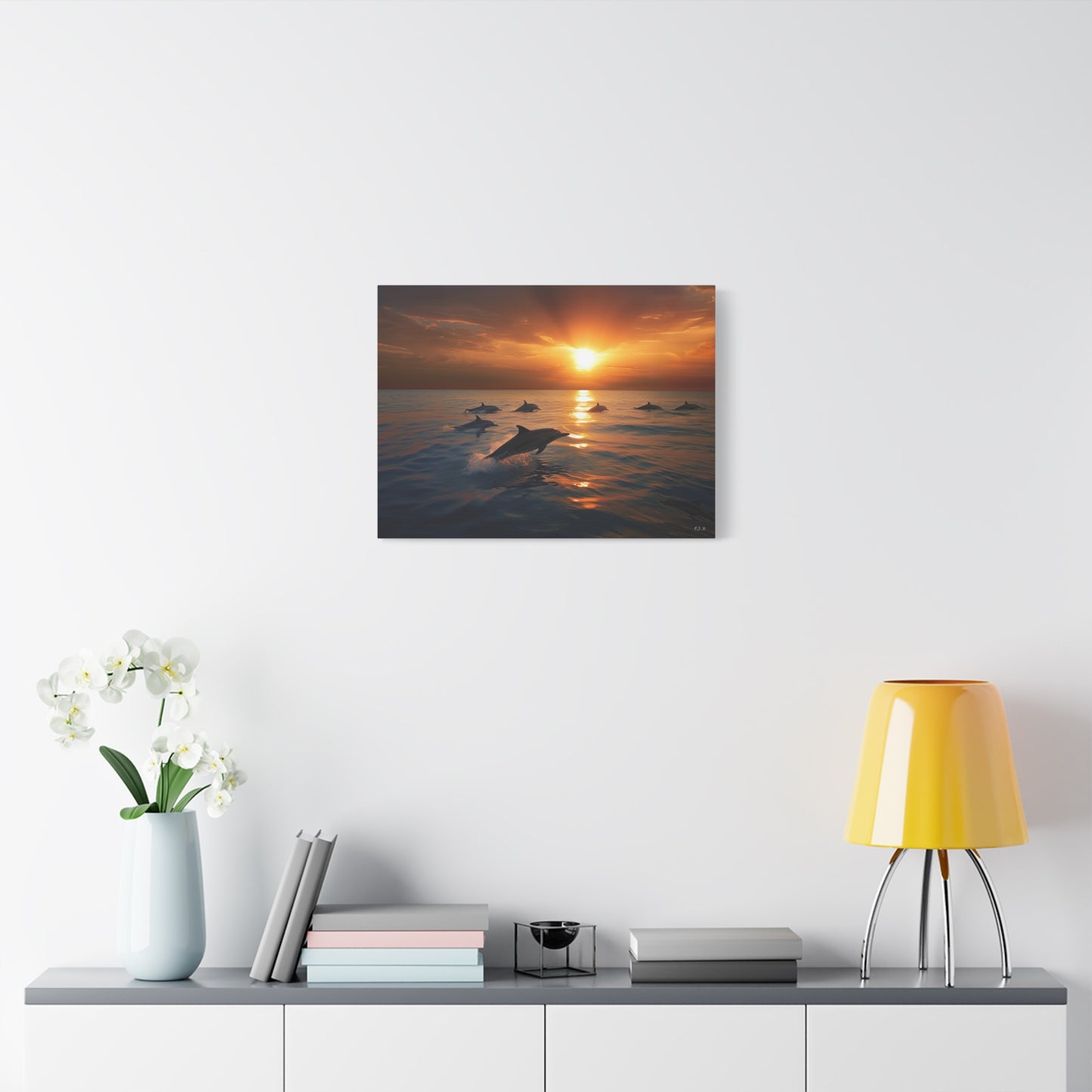 Dolphins at Sunset (Landscape, Stretched)