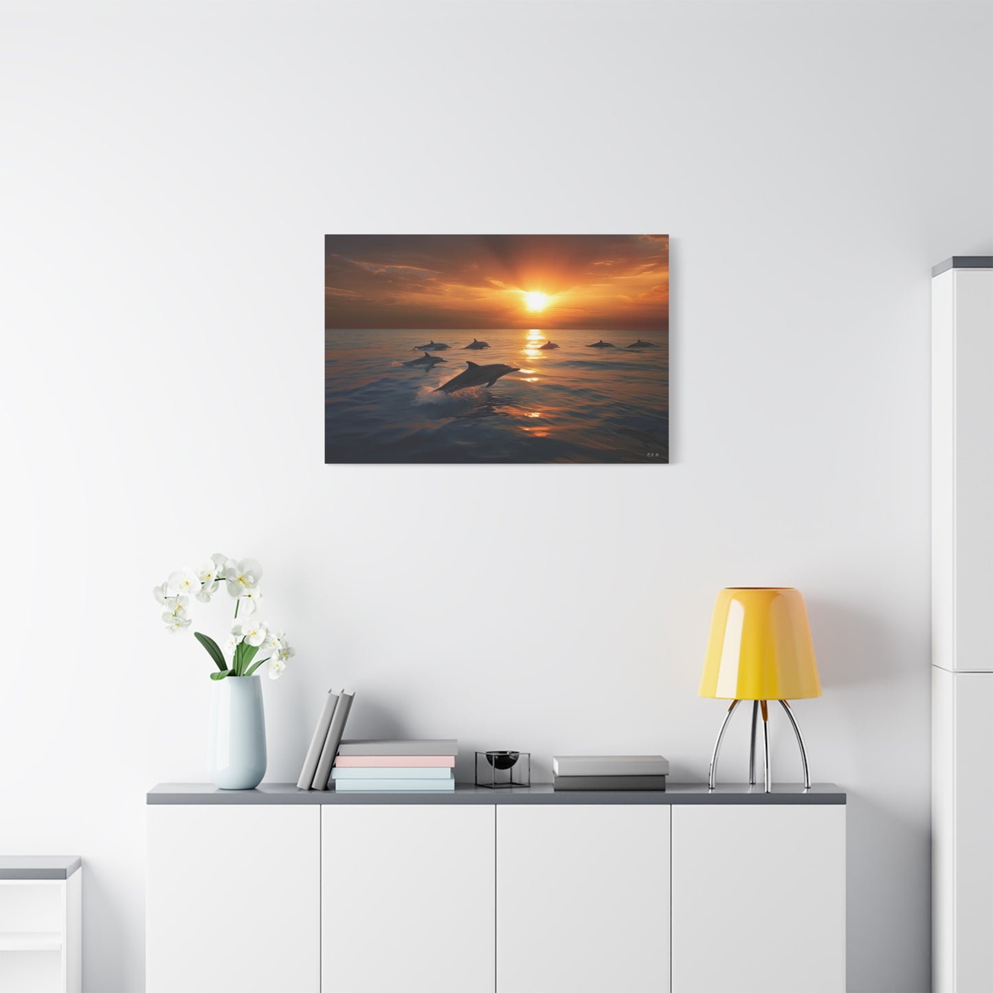 Dolphins at Sunset (Landscape, Stretched)