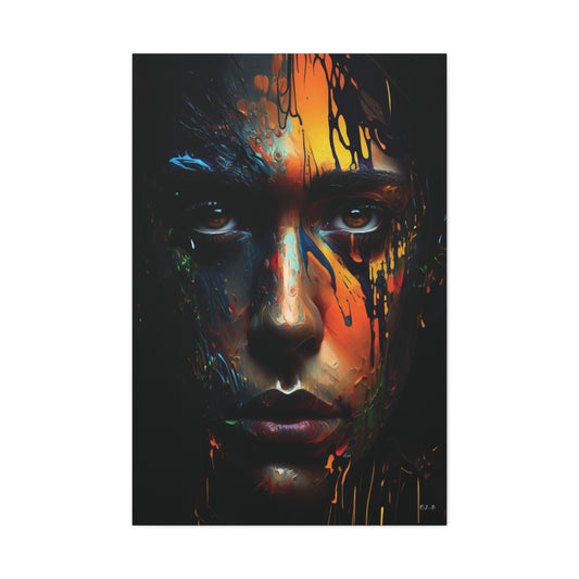 Woman's abstract wet paint face (portrait, Stretched)