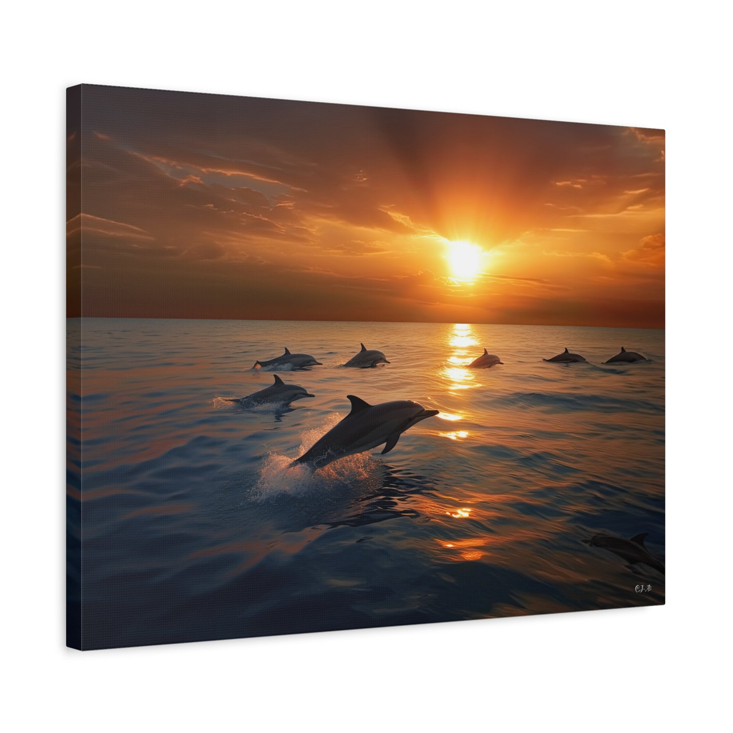 Dolphins at Sunset (Landscape, Stretched)