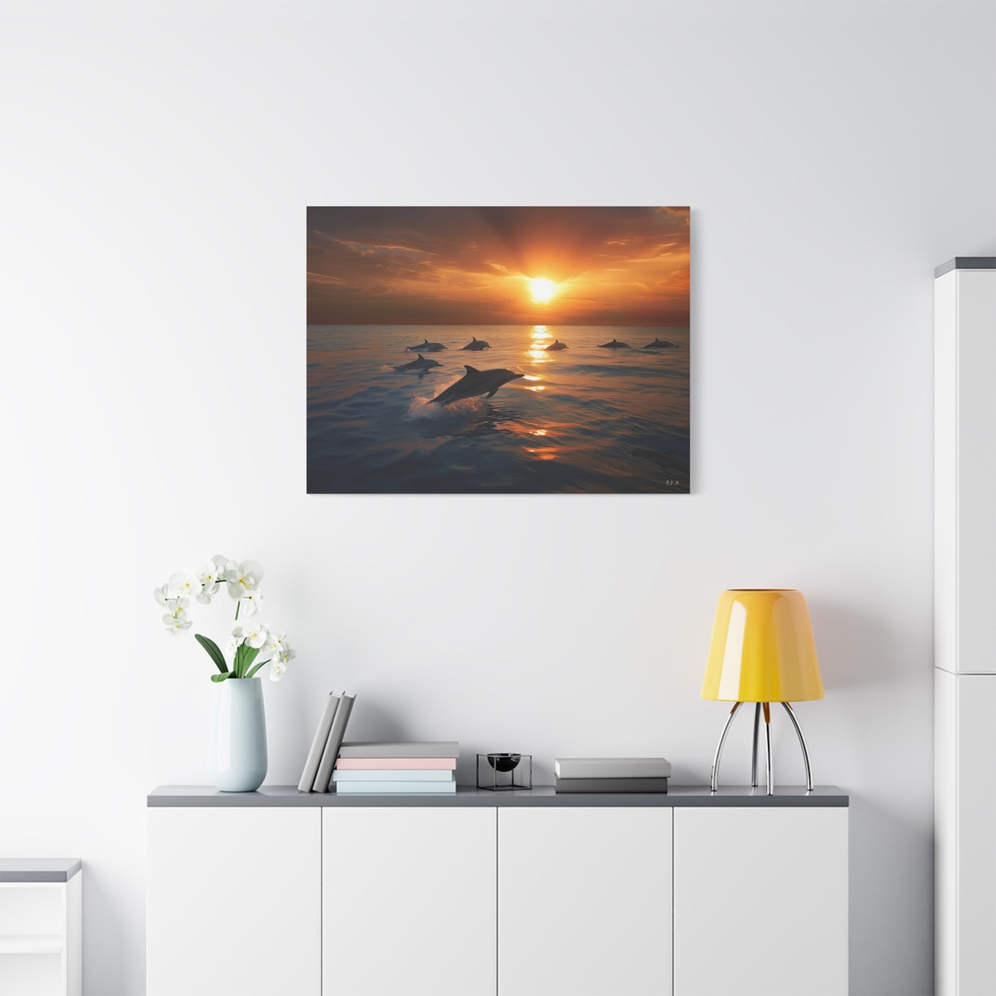 Dolphins at Sunset (Landscape, Stretched)