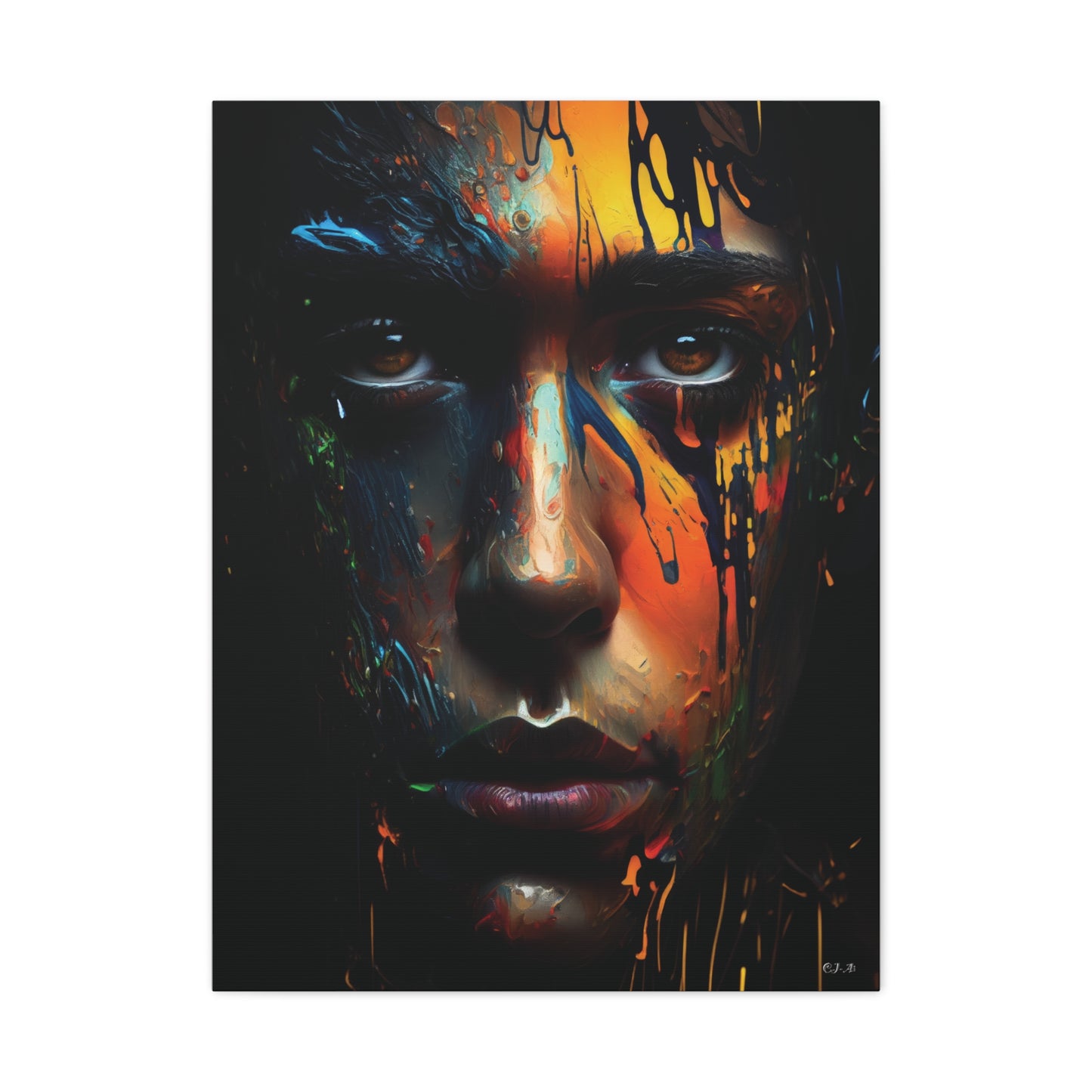 Woman's abstract wet paint face (portrait, Stretched)