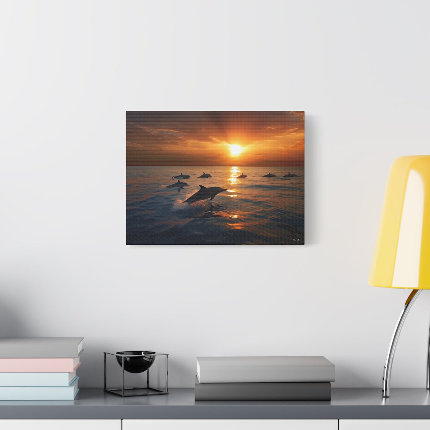 Dolphins at Sunset (Landscape, Stretched)