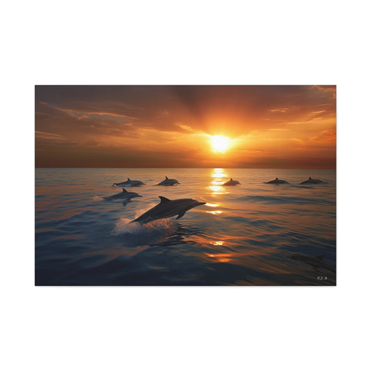 Dolphins at Sunset (Landscape, Stretched)